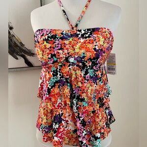 NWT Kenneth Cole Reaction Floral Print Tankini Top Size Medium